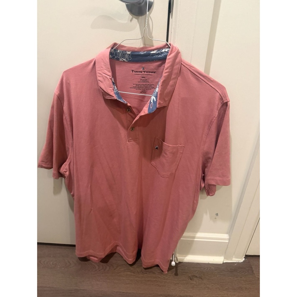 Tailor Vintage Mens XXL Pink Short Sleeve Polo Shirt Cotton Blend Pocket Logo